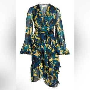 Caroline Constas NWT Peyton Silk dress in blue and yellow floral